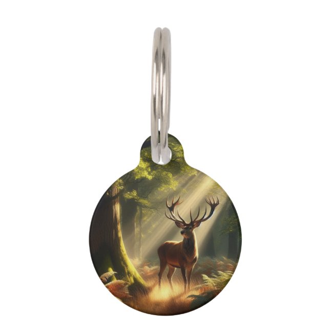 Médaillon Pour Animaux Cerf dans la forêt matinale (Devant)
