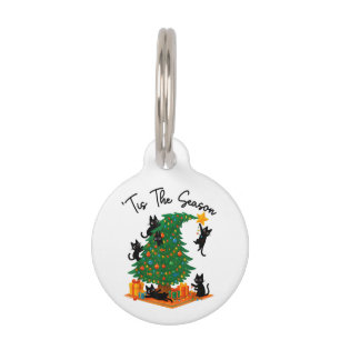 Médaillon Pour Animaux C'est la saison Arbre de Noël Chat noir mignon