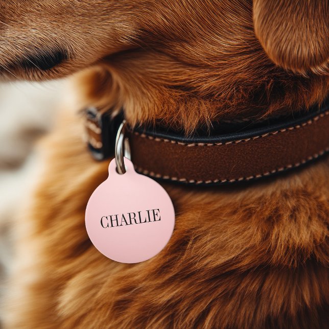 Médaillon Pour Animaux Charlie Classic Nom Monogramme | Rose (Créateur téléchargé)