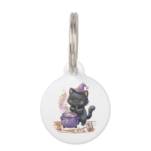 Médaillon Pour Animaux Charmante Sorcière Le Chat Noir Prépare une Potion