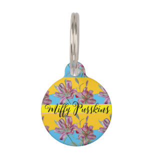 Médaillon Pour Animaux Chat Chien Shabby Floral Rose Lily mignonne Nom de