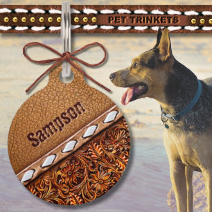 Médaillon Pour Animaux Chat de chien en cuir de canard de canon de l'Oues