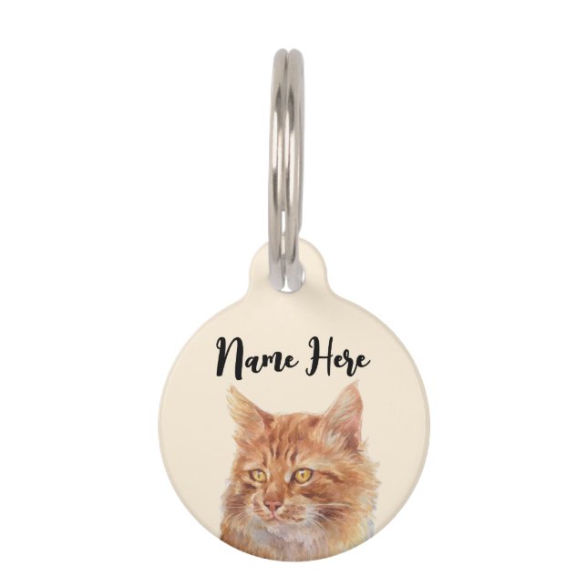 Médaillon Pour Animaux Chat de gingembre beige orange (Devant)