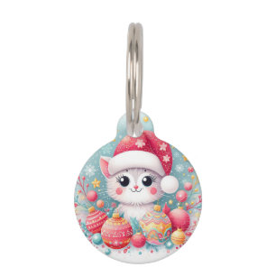 Médaillon Pour Animaux Chat de Noël mignon et coloré