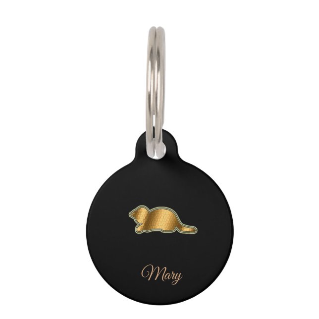 Médaillon Pour Animaux Chat d'or noir moderne (Devant)