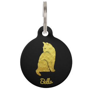 Médaillon Pour Animaux Chat d'or personnalisé en noir