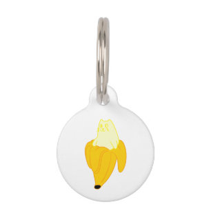 Médaillon Pour Animaux Chat en banane - Choisir la couleur arrière - pla