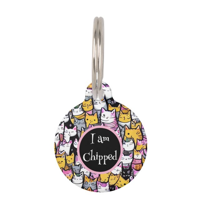 Médaillon Pour Animaux Chat face doodé félin motif animaux monogramme amu (Devant)