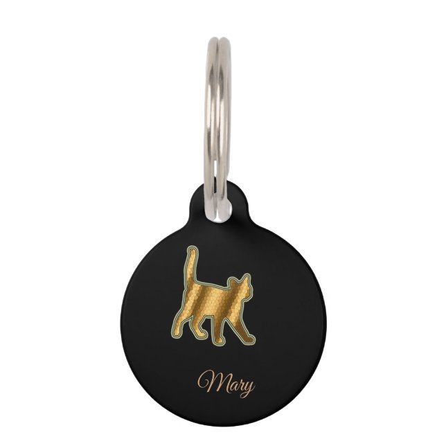 Médaillon Pour Animaux Chat Moderne Noir Or (Devant)