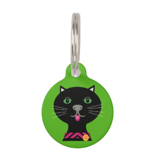 Médaillon Pour Animaux Chat noir avec les yeux verts sur l'arrière - plan