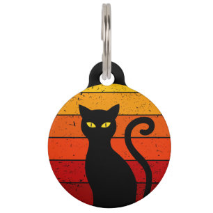 Médaillon Pour Animaux Chat noir de coucher de soleil rétro vintage Hallo