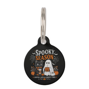 Médaillon Pour Animaux Chat noir et amateur de café fantôme Halloween drô