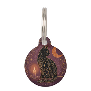 Médaillon Pour Animaux Chat noir mystique, sorcière céleste Halloween