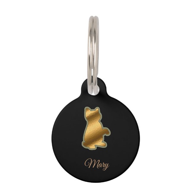 Médaillon Pour Animaux Chat noir or moderne (Devant)
