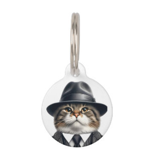 Médaillon Pour Animaux Chat personnalisé en costume Cravate Casquette de