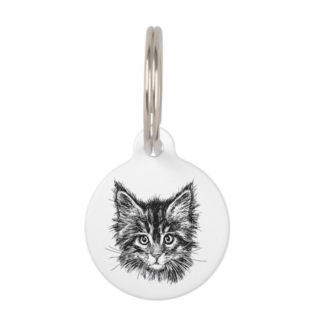 Médaillon Pour Animaux Chaton noir et blanc Nom Numéro Email Dos (Devant)