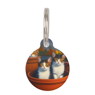 Médaillon Pour Animaux Chatons de plante en pot, étiquette d'animal de co