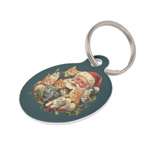 Médaillon Pour Animaux Chatons du Père Noël Noël Rétro 90s Ancien Chat
