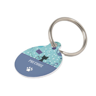 Médaillon Pour Animaux Chats à cœur bleu du milieu du siècle