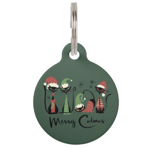 Médaillon Pour Animaux Chats de Noël du milieu du siècle de style atomiqu
