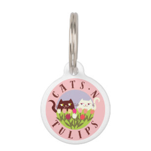 Médaillon Pour Animaux Chats N Tulipes Floral Cute Funny Ressort Rose Per