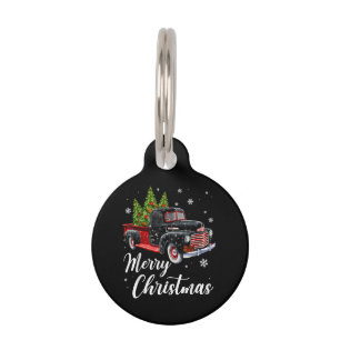 Médaillon Pour Animaux Chemise de Noël Vintage Arbre sur Camion rouge voi