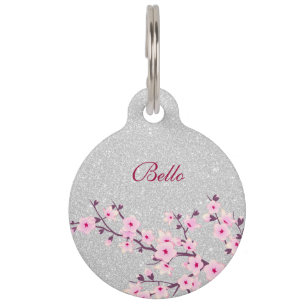 Médaillon Pour Animaux Cherry Blossom Pink Silver Nom de la Parties scint