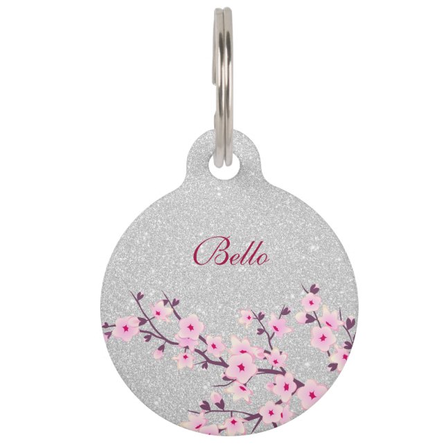 Médaillon Pour Animaux Cherry Blossom Pink Silver Nom de la Parties scint (Devant)