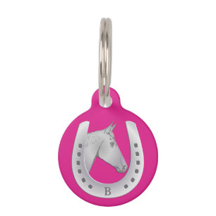 Médaillon Pour Animaux Cheval Horseshoe Emblem Monogramme rose chaud