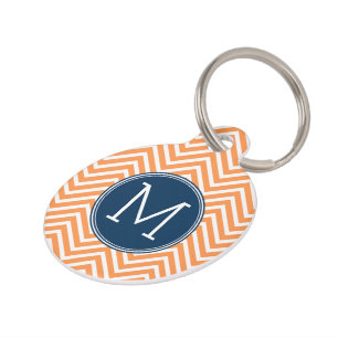 Médaillon Pour Animaux Chevrons Navy et Orange avec Monogramme personnali