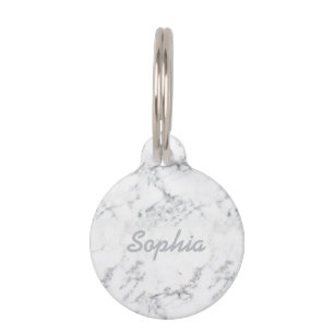Médaillon Pour Animaux Chic Marbre blanc Texture Look & Custom Pet Name
