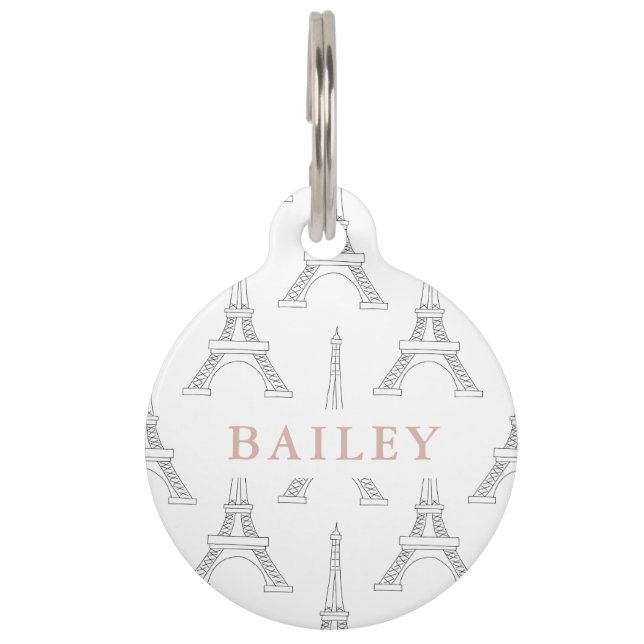 Médaillon Pour Animaux Chic Tour Eiffel Imprimer avec Nom d'animal de com (Devant)