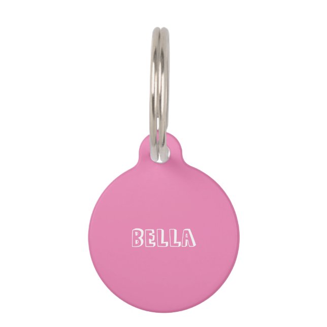 Médaillon Pour Animaux Chien blanc rose mou Nom Info (Devant)