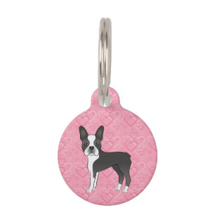 Médaillon Pour Animaux Chien Boston Terrier noir et blanc sur des cœurs r