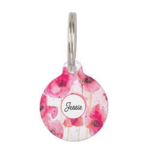 Médaillon Pour Animaux Chien Chat Shabby Poppy Poppies Florales Nom de l'
