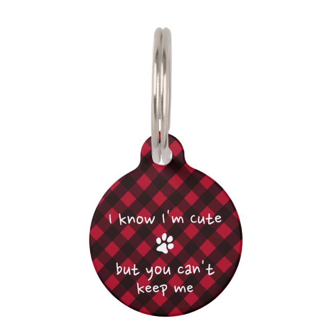 Médaillon Pour Animaux Chien Chien Funny Rouge Buffalo Plaid Personnalisé (Devant)