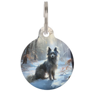 Médaillon Pour Animaux Chien Crêté Chinois Noël Laissez Tomber la Neige