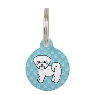 Médaillon Pour Animaux Chien de dessin animé blanc maltais avec les infor
