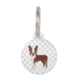 Médaillon Pour Animaux Chien de dessin animé Boston Terrier rouge avec in