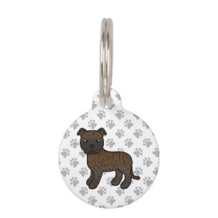 Médaillon Pour Animaux Chien de dessin animé English Staffie Bringé et in