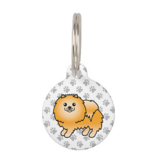 Médaillon Pour Animaux Chien de dessin animé mignon Pomeranian orange & i