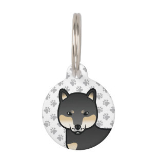 Médaillon Pour Animaux Chien de dessin animé Shiba Inu noir et feu & info
