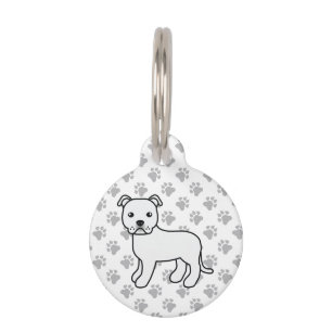 Médaillon Pour Animaux Chien de dessin animé Staffie anglais blanc & info