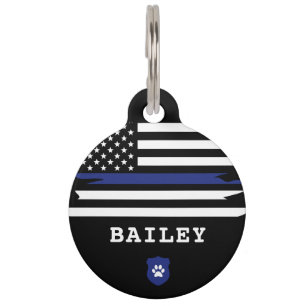 Médaillon Pour Animaux Chien de police personnalisé K9 Ligne bleue mince