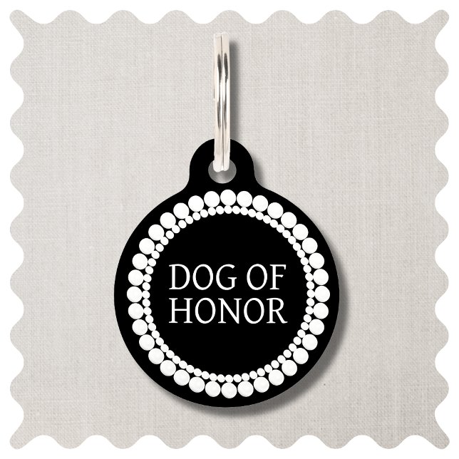 Médaillon Pour Animaux Chien d'honneur Chien noir et blanc Identifiant de (Dog of Honor Wedding Dog ID Tag. Modern Glam Black and White Pet Tags.  Best Dog Wedding Tag. )