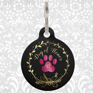 Médaillon Pour Animaux Chien d'honneur Fuchsia Empreinte de patte Mariage