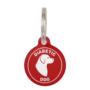 Médaillon Pour Animaux Chien diabétique rouge et blanc avec silhouette de