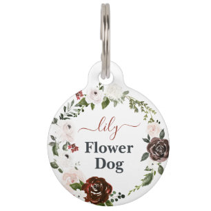 Médaillon Pour Animaux Chien Fleur   Chien au monogramme de mariage