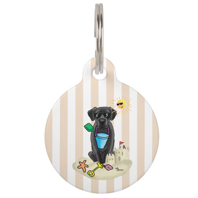 Médaillon Pour Animaux Chien Labrador Retriever noir de plage d'été - Chi (Devant)