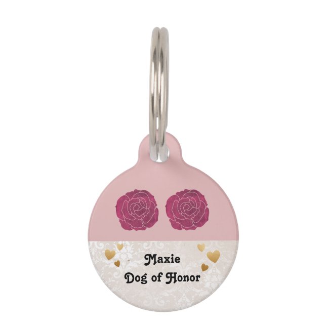 Médaillon Pour Animaux Chien mariage d'honneur Coeurs Faux Lace (Devant)